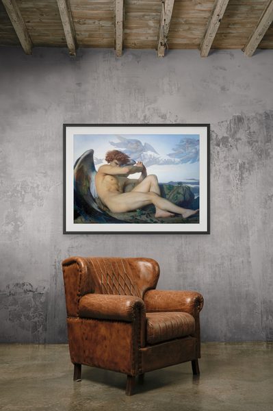 The Fallen Angel by Alexandre Cabanel as a framed print in a living room