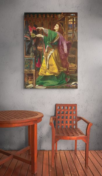 Morgan le Fay by Frederick Sandys as a framed print in a dining room