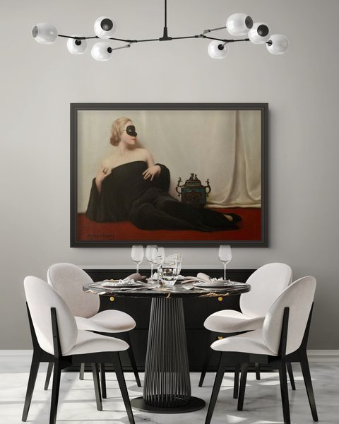 The Mask by Bruno Croatto as a framed print in a dining room