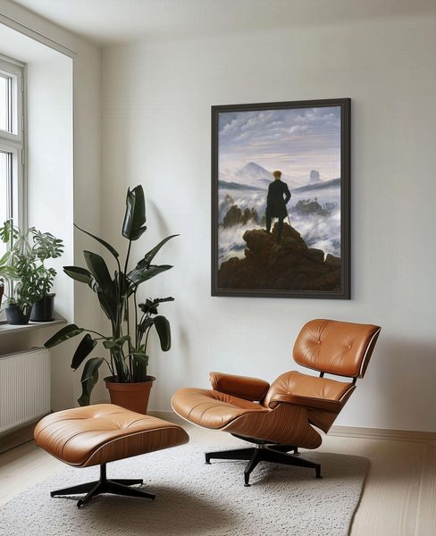 Wanderer above the Sea of Fog by Caspar David Friedrich as a framed print in a living room